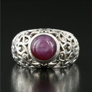Sterling Silver Ruby Ring Size 5.75 Scroll Work Detail